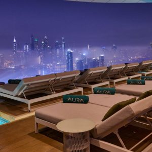 Aura Skypool Dubai | Night Swim - Evening Pool Experience - Marina View Sofa Seating 2nd Row For 1